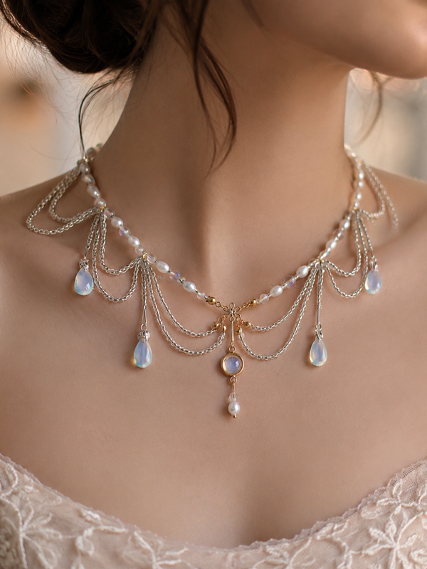 Moonveil Opal Cascade Necklace