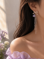 Lavender Pearl Tassel Earrings
