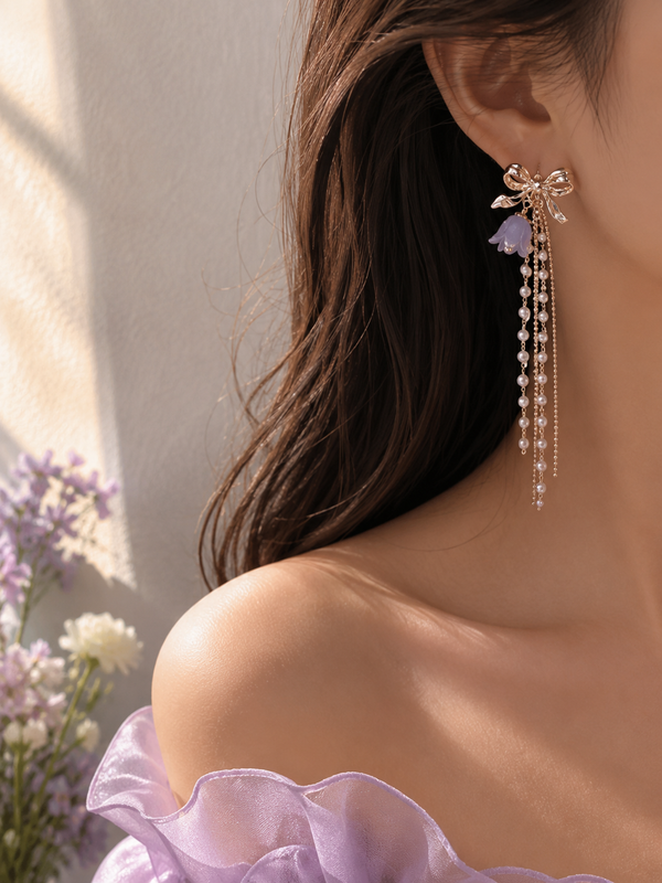 Lavender Pearl Tassel Earrings