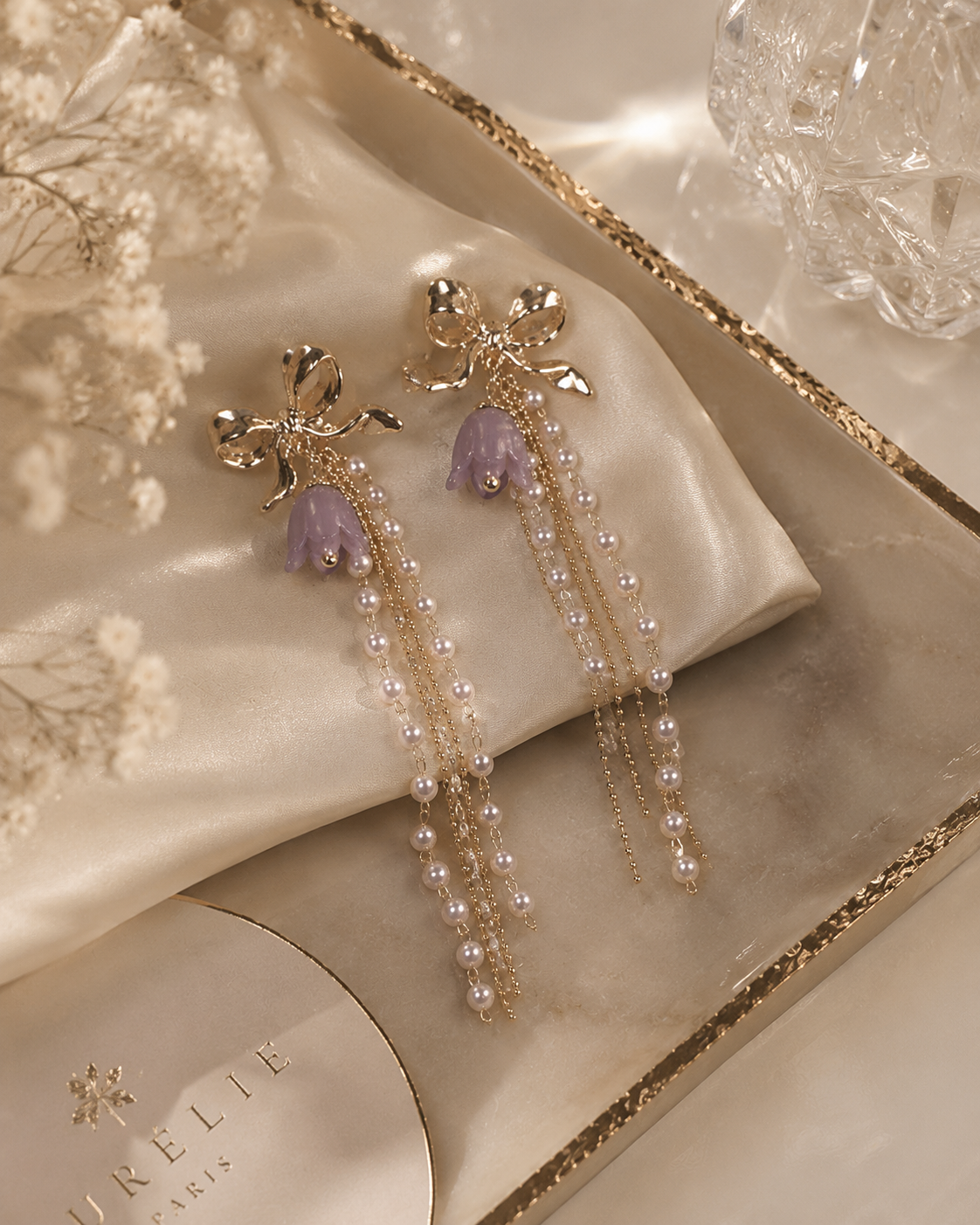 Lavender Pearl Tassel Earrings