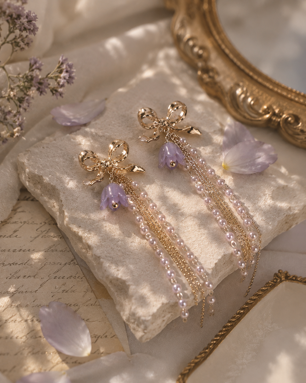 Lavender Pearl Tassel Earrings