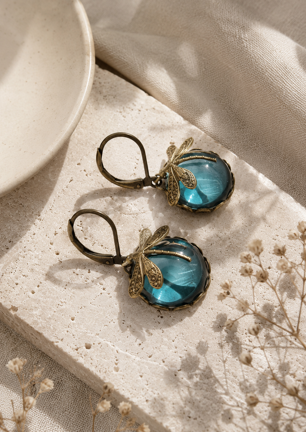 Boho Moonstone Dragonfly Drop Earrings